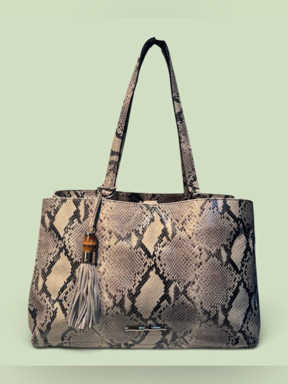 Elaine Turner Snake-Print Tote in Beige and Black